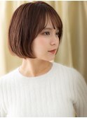 斜めバング暖色系カラー大人美人ひし形丸みボブY北浦和30代40代