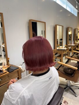 ヘアーメイクブランニュー セントラル 西大寺店(hair make Brand new central) ダメージレスブリーチカラーチェリーピンク暖色カラーピンクボブ