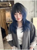 ブルーカラー/グラデーションカラー/レイヤーカット/ブリーチ