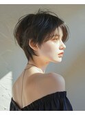 小顔ショート/シースルーバング/ダークアッシュ/30代/40代/50代