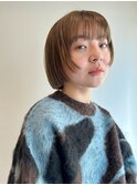 くすみベージュ マロンベージュ ぷつっとカット マッシュボブ