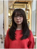 ロングフェイスラインレイヤーカットオリーブグレージュカラー