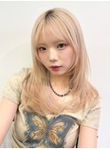 グレージュブラウン/ミディアムレイヤー/韓国巻き/顔周りカット