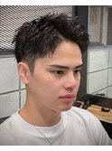 1229黒髪ツーブロック刈り上げフェード束間韓国メンズバーバー