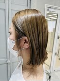 切りっぱなしボブ×オリーブベージュ【Zina 大越香苗】