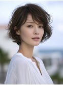 ☆ホワイトグレージュミニウルフデジタルパーマチェリーブラウン