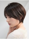 横浜西口大人ショートボブ前髪なしココアベージュ韓国30代40代