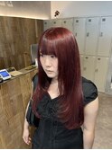 レディース顔まわりレイヤー×ワインレッドカラー