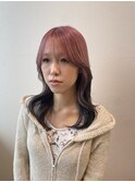 【ルーツカラー】ミディアムレイヤー/ハイトーン/裾カラーピンク