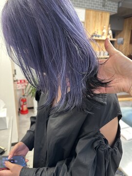 リノショアーズ 元町店(RINOSHORES) ディープパープルダブルカラー裾カラーブラックレイヤーカット