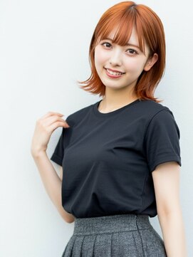 ファクトリーファイブ(Factory5) 小顔外ハネミディアムオレンジ20代30代40代くびれミディ韓国ヘア