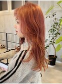 ピンクベージュ×ロングレイヤースタイル