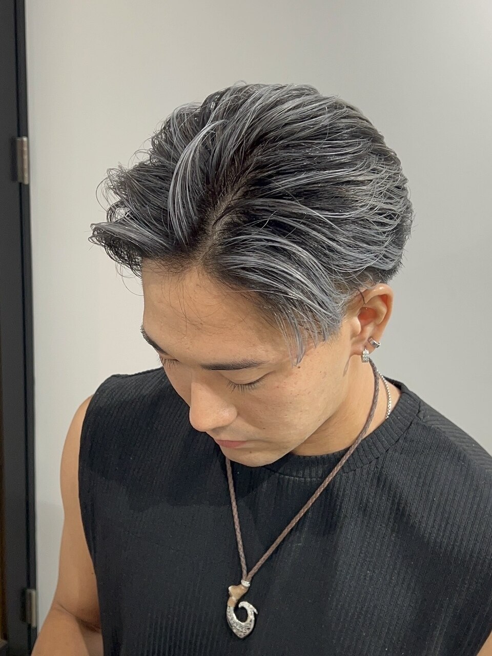 メンズホワイトシルバーアッシュブロンドブリーチダブルカラー