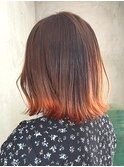 くびれボブ/グレデーション/オレンジレッド
