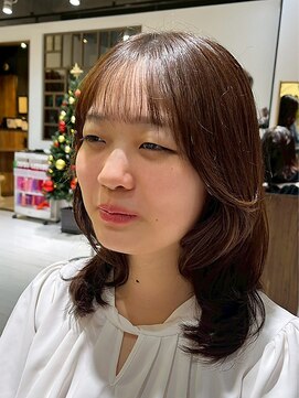 顔まわりカット/レイヤーカット/ミディアム/シアーブラウン