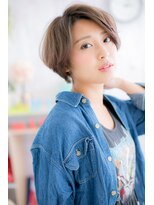 ミック ヘアアンドメイク アップ 駒込店(miq Hair&Make up)&nbsp;アシンメトリー無造作感マロンベージュ大人ボブショートc1