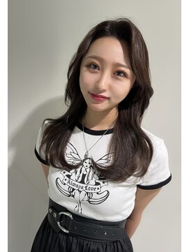 オリジンアド(ORIGIN+) セミロング/くびれヘア/センターパート/グレージュ/顔まわり