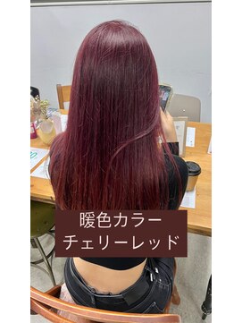 ヘアー アイス 御器所本店(HAIR ICI) 大人可愛いレイヤーカットチェリーレッドブリーチなし
