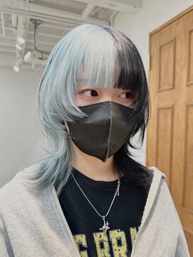 マニア(mania.) 水色カラーデザインカラーツートンウルフハイトーンデザイン前髪