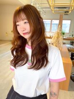 クシェル(kuschel)&nbsp;レイヤーカットxコーラルオレンジカラーxぱっつん前髪カット