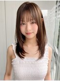 小顔 前髪 レイヤーカット ココアベージュ "