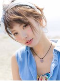 ヘアアレンジ：簡単無造作ビーチスタイル スカーフ×くるりんぱ