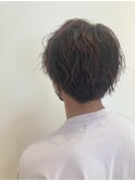 レッドハイライト/曳舟メンズカットダブルカラーツイストパーマ