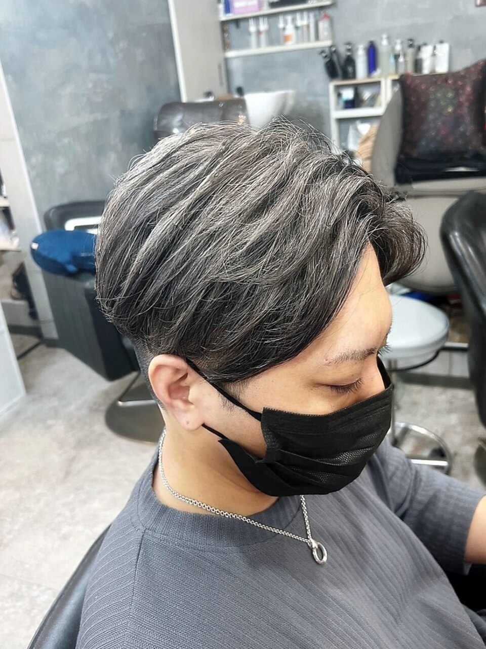 メンズバレイヤージュ風 ホワイトシルバーメッシュ：L222932887