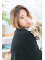 ミック ヘアアンドメイク アップ 駒込店(miq Hair&Make up) ハイライトグラデーション前下がり耳かけグラボブa