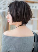 アシンメトリー黒髪耳かけミニボブショートc5越谷20代30代40代