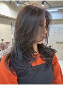 ハイライトカラーミルクティーベージュレイヤーカット