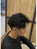 メンズ刈り上げマッシュショート波巻きスパイラルパーマスタイル