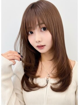 20代30代透明感モカブラウン×レイヤーカット小顔ヘア