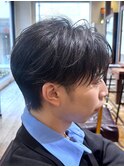 韓国マッシュフェザーパーマニュアンスパーマセンターパート黒髪