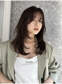ハッシュカットミディアムレイヤーカットヘーゼルベージュ前髪