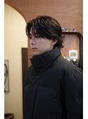 メンズセンターパートニュアンスパーマコンマバング韓国ヘア岡山
