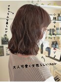ナチュラルブラウン愛され小顔ゆるふわミディアムボブ