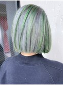 個性派おしゃれデザインカラー　グレーアッシュ×ライムグリーン