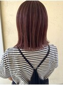 ピンクブラウン切りっぱなしボブ