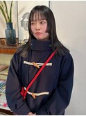ロング姫カットストレートパーマ縮毛矯正ダークグレー