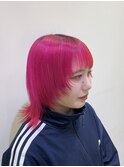ビビット派手髪ピンクカラーにキラキラティンセル