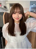 黒髪ボブルフネビージュワンレンくびレイヤーミディアムヘア