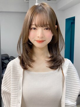 エトラ 渋谷店(etora) 小顔 前髪 レイヤーカット くびれヘア アプリコットオレンジ"