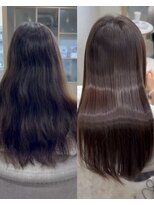 アム 表参道(am)&nbsp;小顔薄めバンググレージュレイヤーロング前髪パーマ黒髪