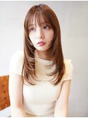ロングレイヤー顔周りレイヤーハッシュカット透明感カラー