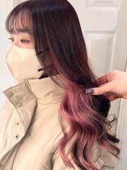 【SENA】インナーカラーピンク チェリーブラウン ロング
