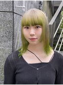 ホワイトベージュ×裾カラーネオングリーン