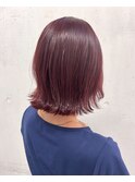 ◎大人女子必見◎透け感アップカラー（レッド）×外ハネスタイル