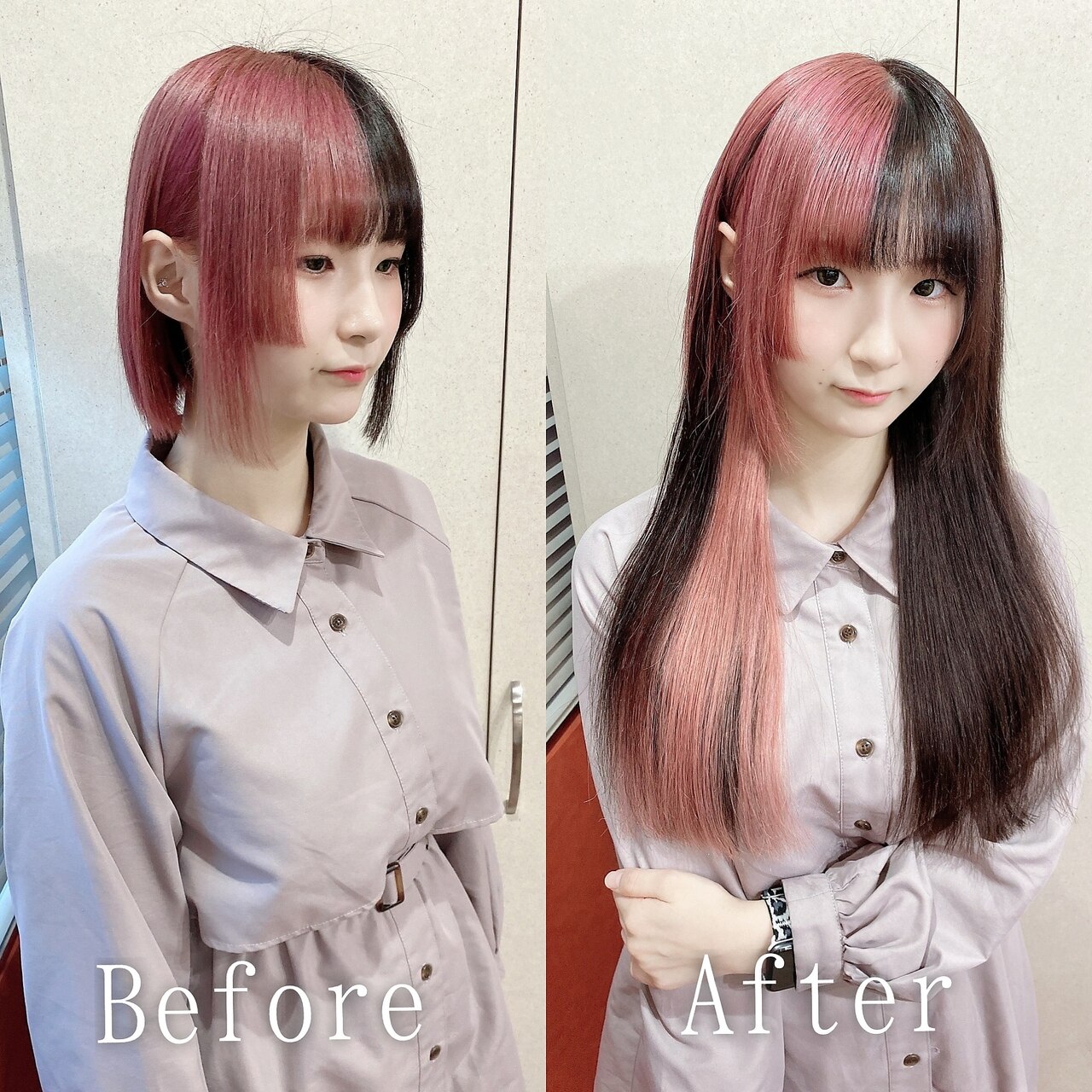 ココアブラウン×ピンク#シールエクステ#デザインカラー#梅田