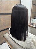 酸性ストレート　艶髪ダークカラー　伸ばしかけミディアム